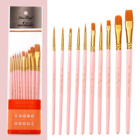 10 Pearlescent Blue Nylon Brushes Gouache And Oil Brush Set (Color: Pink)