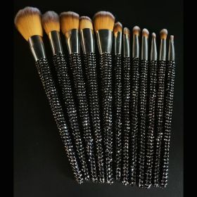 Diamond 12 Gems Makeup Beauty Tool Loose Powder Brush Repairing Concealer Brush (Color: Black)