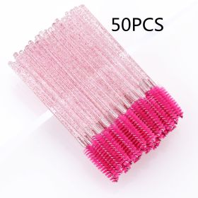 Disposable Eyelash Brush With Crystal Rod (Option: Pink-50PCS)