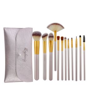 12 Creamy White Makeup Brush Set Fanshaped 24 Champagne Cosmetics Synthetic Hair (Option: 12offwhite leather bags with)