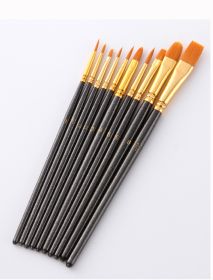 10 Pearlescent Blue Nylon Brushes Gouache And Oil Brush Set (Color: Black)