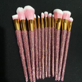 Diamond 12 Gems Makeup Beauty Tool Loose Powder Brush Repairing Concealer Brush (Color: Pink)