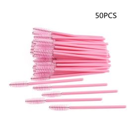 Disposable Eyelash Brush With Crystal Rod (Option: Solid pink-50PCS)