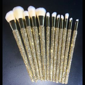 Diamond 12 Gems Makeup Beauty Tool Loose Powder Brush Repairing Concealer Brush (Color: Gold)