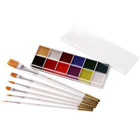 Fit Colors 12 Colors Face Paint Water Soluble Human Body Paints Halloween Masquerade Makeup Palette Brush (Option: 6 White Paint Brushes)